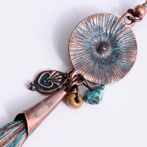 Copper Drop Ethnic Stone Tassel Earrings - Picture 8 of 8